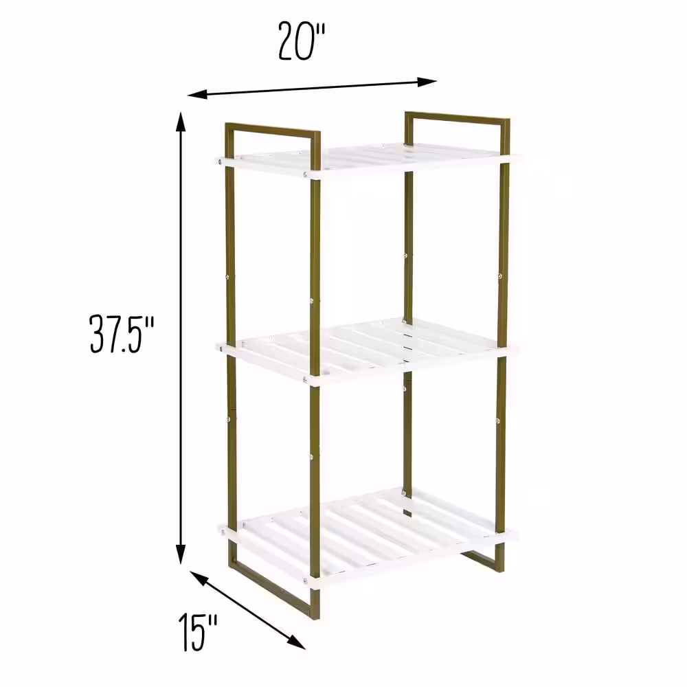 Honey-Can-Do White 3-Tier Tubular Steel Shelving Unit (20 in. W x 37.5 in. H x 15 in. D)
