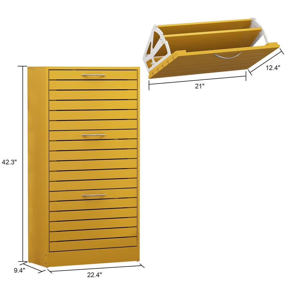 None 42.3 in. H x 22.4 in. W Yellow Wooden Shoes Storage Cabinet, with 3-Drawers for Entryway Hallway