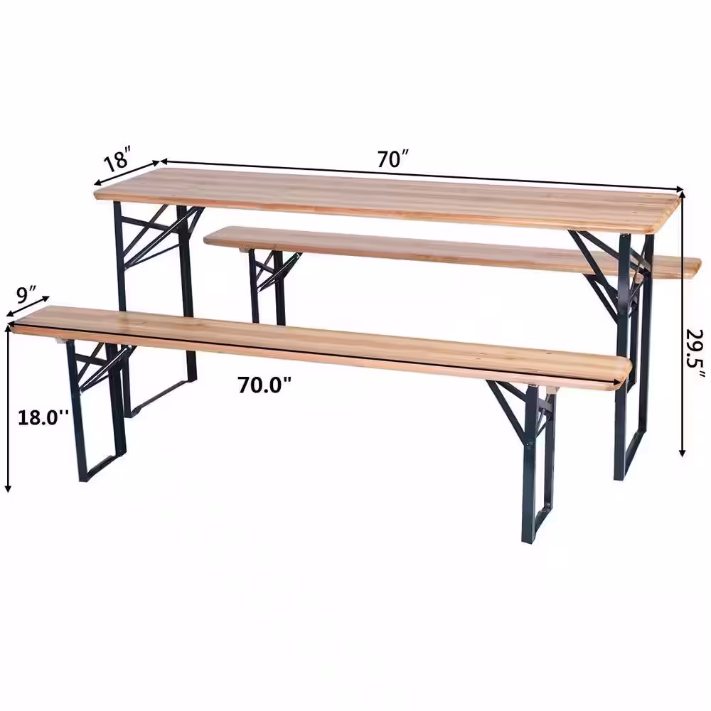 Costway Black Wood Picnic Table with Extension