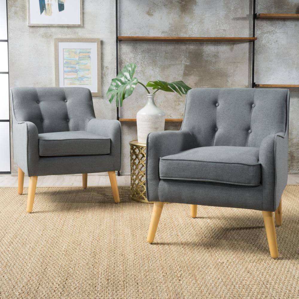 Noble House Felicity Mid-Century Modern Button Back Charcoal Fabric Armchairs (Set of 2)