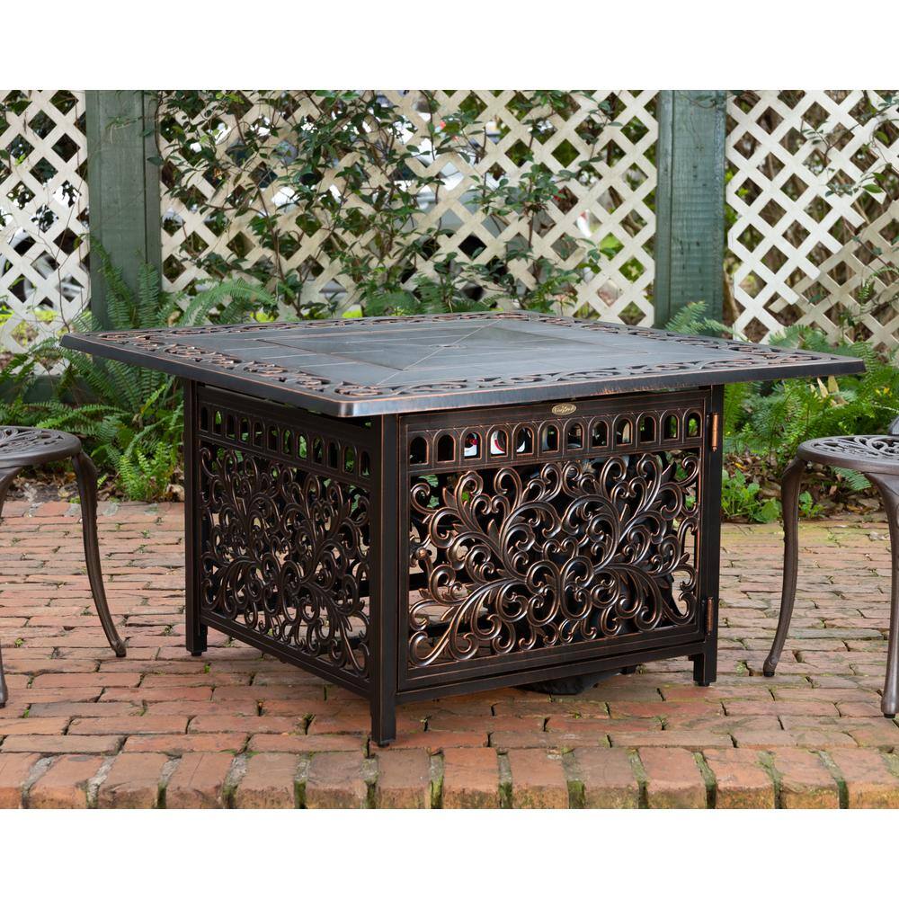 Fire Sense Sedona 42 in. x 24 in. Square Aluminum Propane Fire Pit Table in Antique Bronze