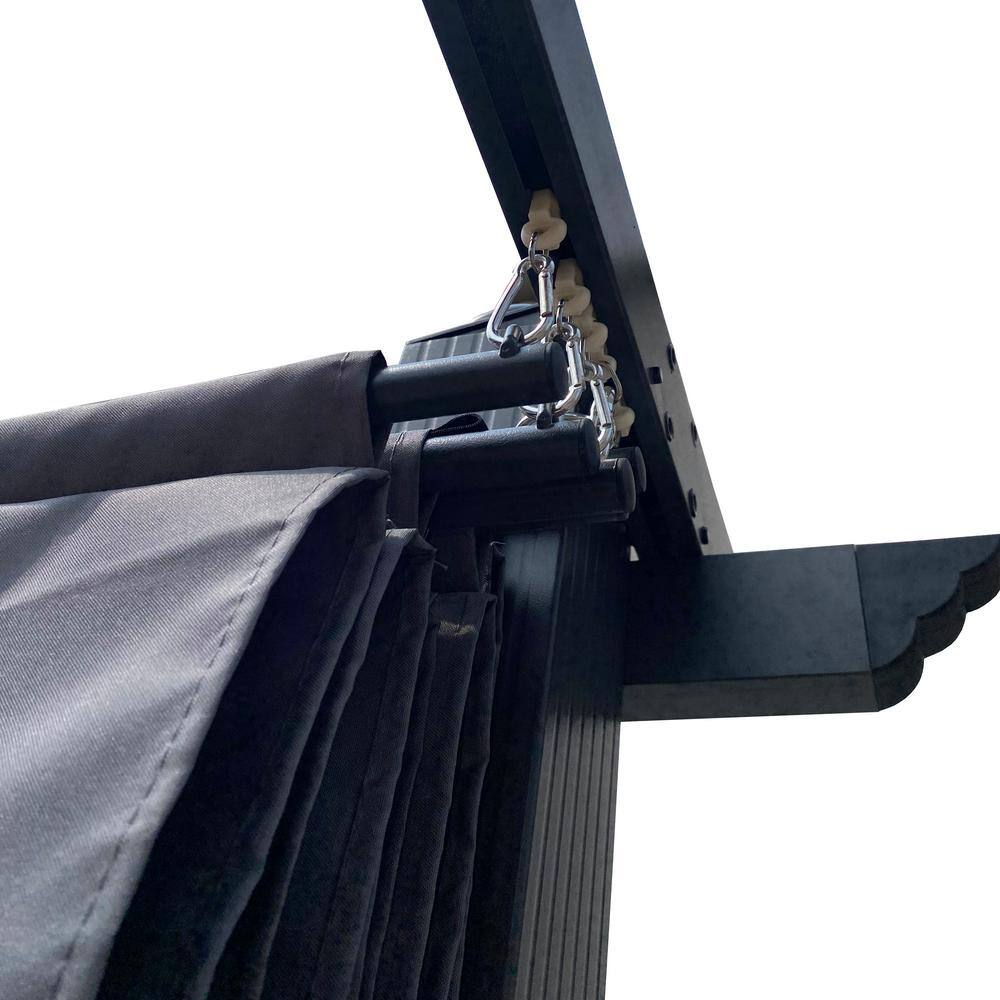 None 13 ft. x 10 ft. Gray Polyester Pergola with Retractable Canopy