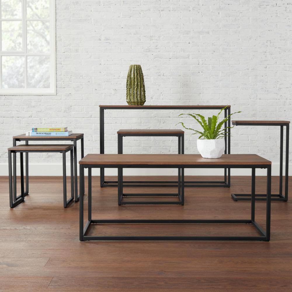 StyleWell Donnelly Black Rectangular Coffee Table with Haze Wood Top