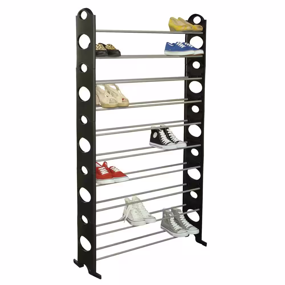 Home Basics 61 in. H 50-Pair 10-Tier Black Metal Shoe Rack