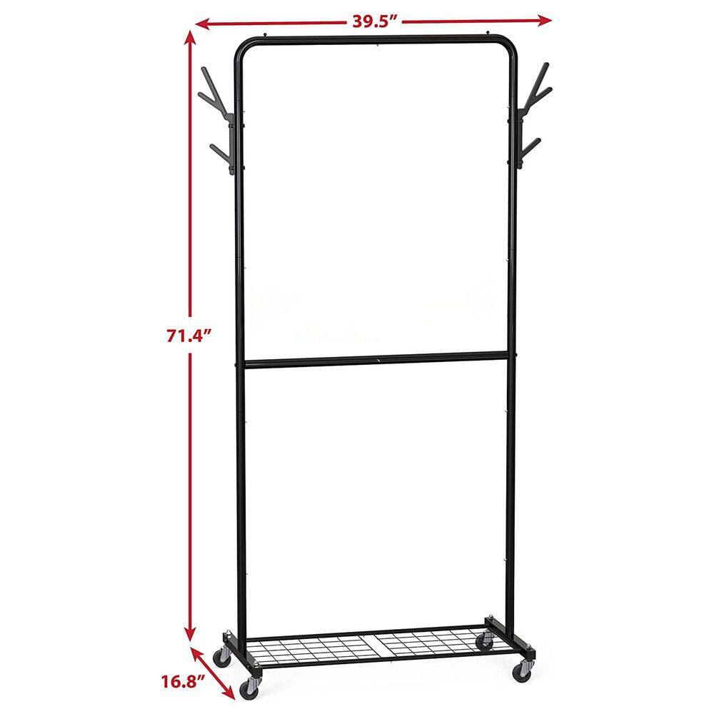 None Black Metal Garment Clothes Rack With Double Rod 39 in. W x 71 in. H
