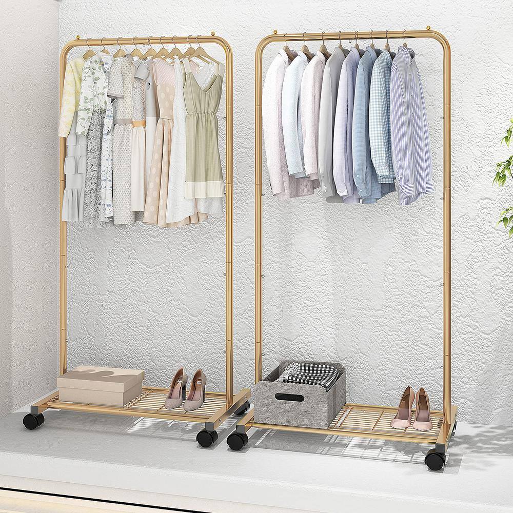 None Gold Metal Garment Clothes Rack 28.5 in. W x 59 in. H