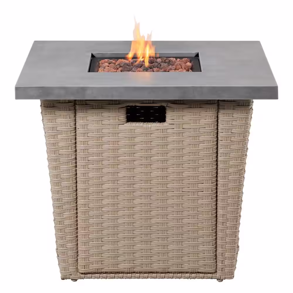 Hampton Bay Haymont 29.92 in. x 25 in. Square Steel Propane Gas Gray Fire Pit