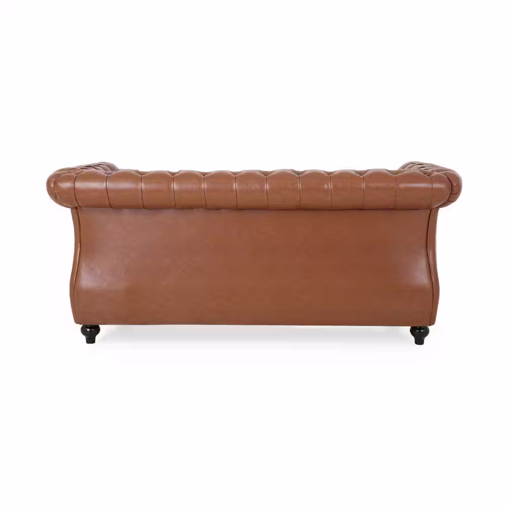 Noble House Silverdale 61.75 in. Cognac Brown Solid Faux Leather 2-Seat Loveseats with Nailhead