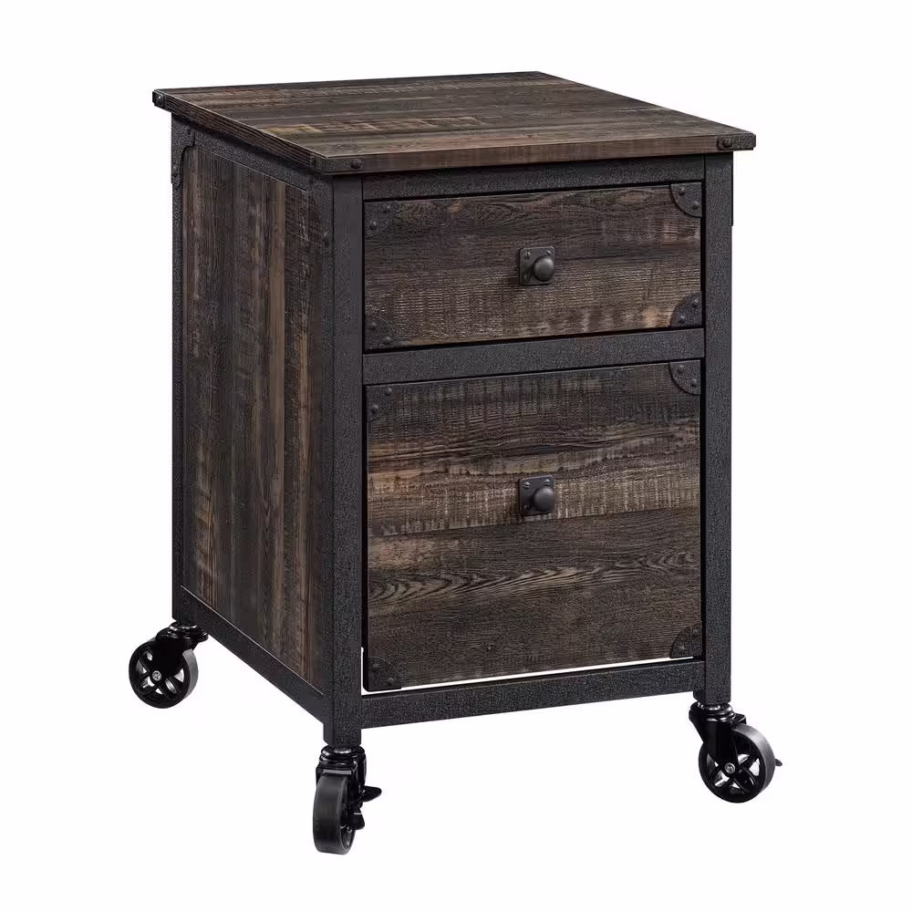 SAUDER Steel River Carbon Oak File Cabinet with Casters