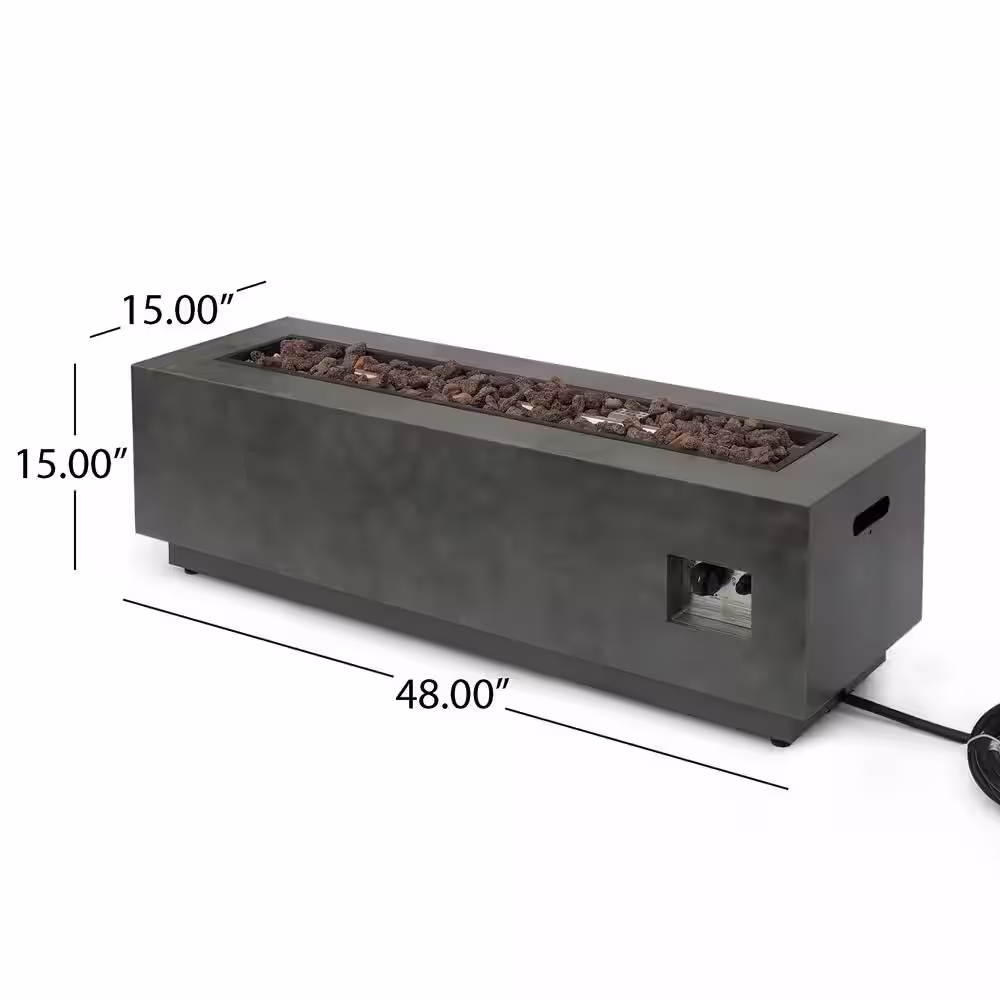 Noble House Wellington 15.25 in. x 19.75 in. Rectangular Concrete Propane Fire Pit in Dark Grey with Tank Holder