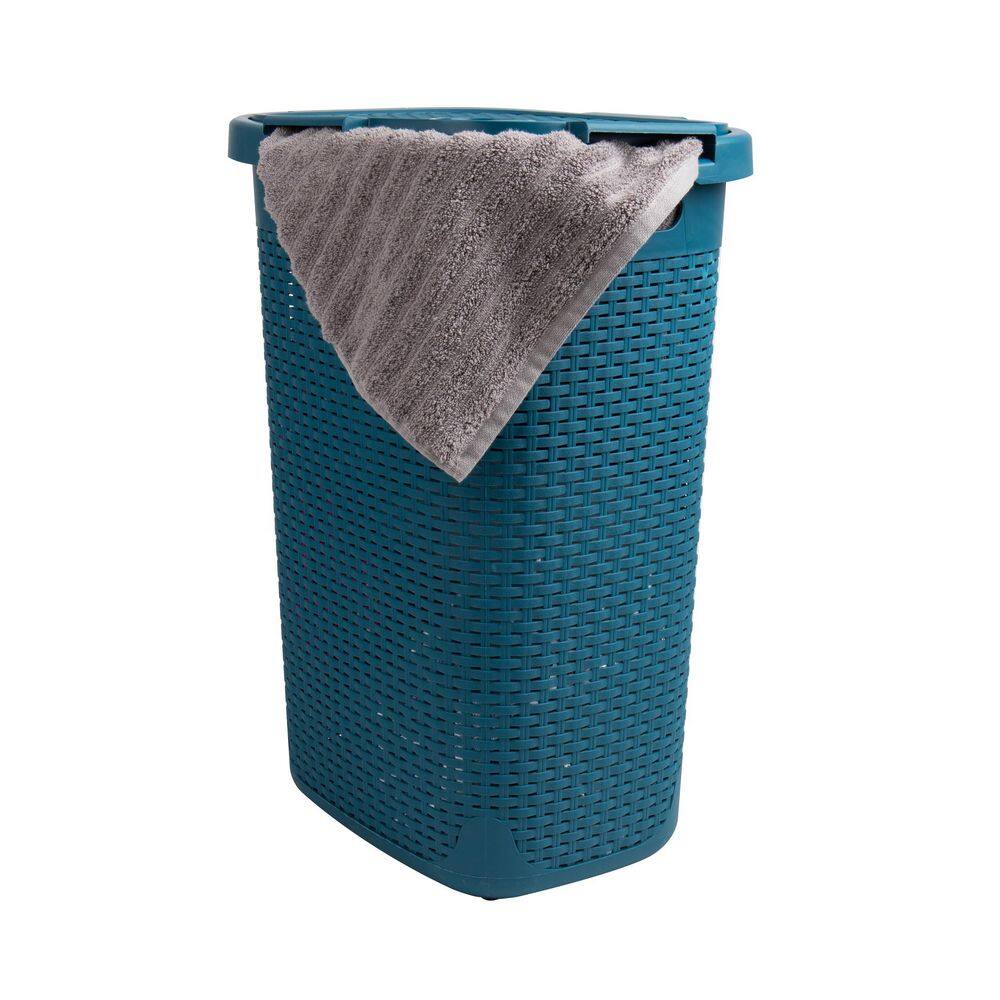 Mind Reader Basket Collection, Plastic Slim Laundry Hamper, 60 Liter (15kg/33lbs) Capacity, Attached Hinged Lid, Set of 2, Blue