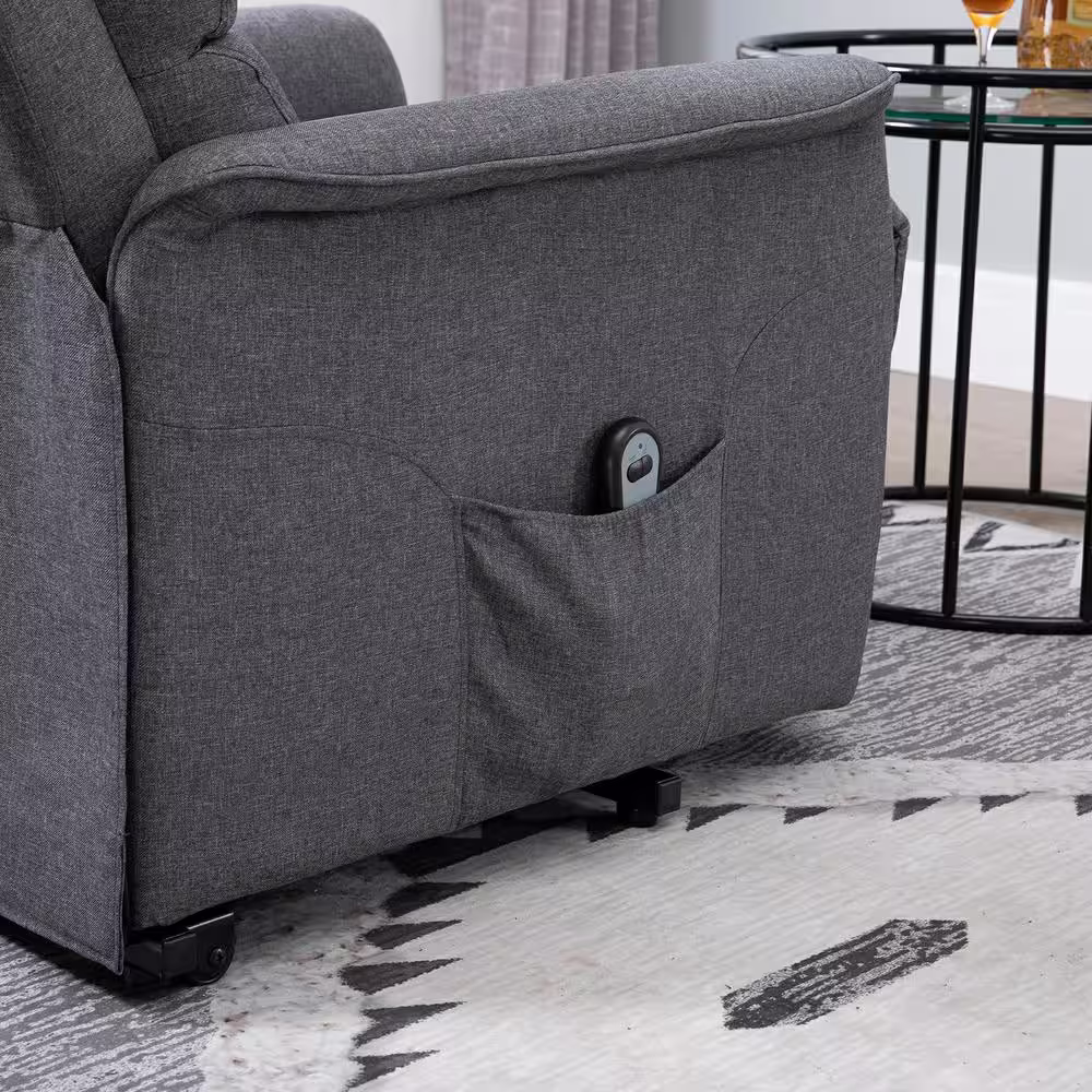 None Grey Polyester Power Lift Assist Recliner Chair