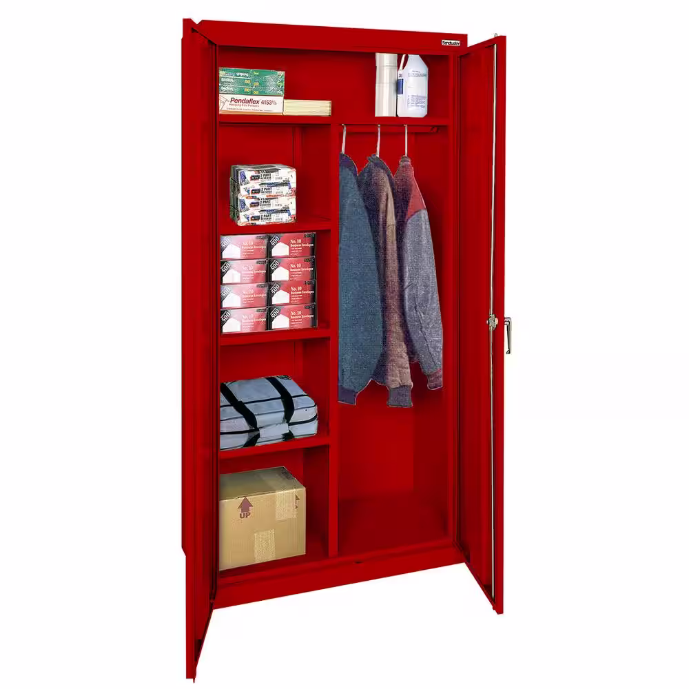 Sandusky Classic Series ( 36 in. W x 72 in. H x 24 in. D ) Steel Combination Freestanding Cabinet with Adjustable Shelves in Red