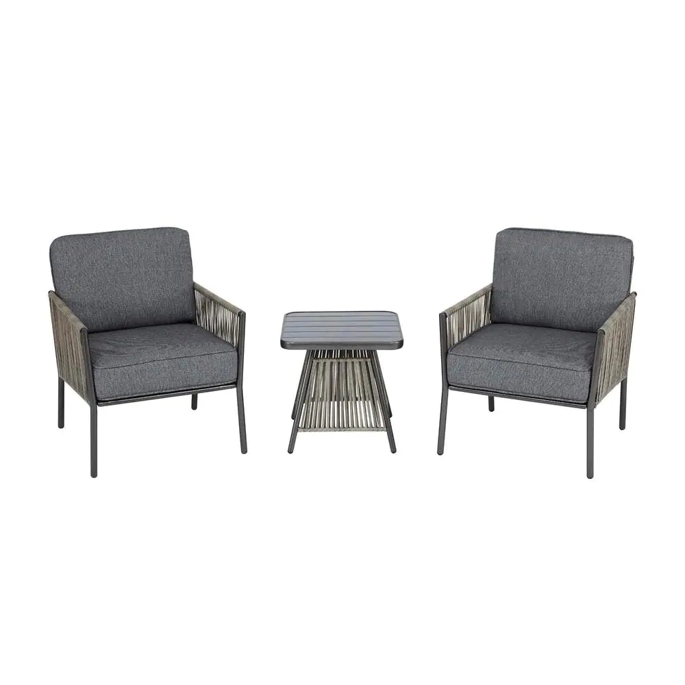Hampton Bay Tolston 3-Piece Wicker Outdoor Patio Chat Set with Charcoal Cushions