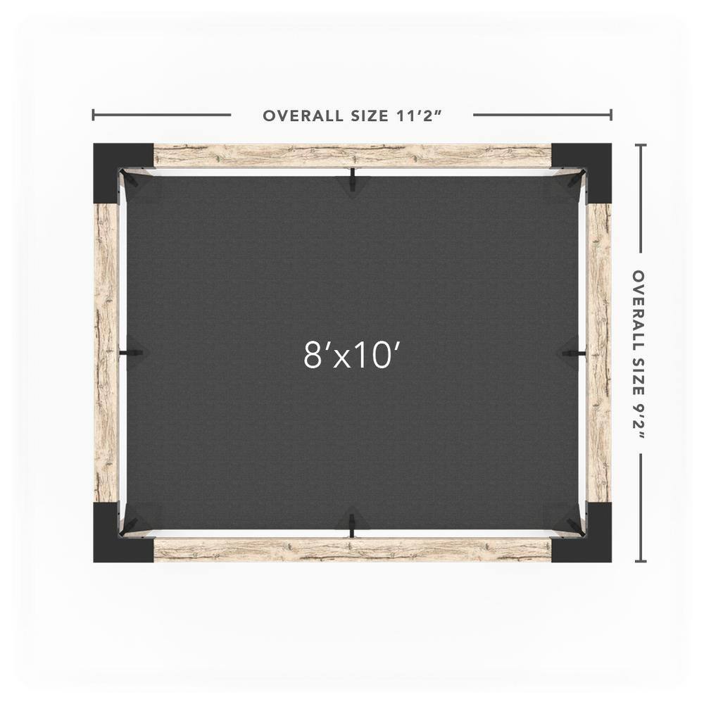 TOJA GRID 8 ft. L x 10 ft. W Pergola Kit with 4 in. x 4 in. KNECT Post Wall and Denim Shade Sail