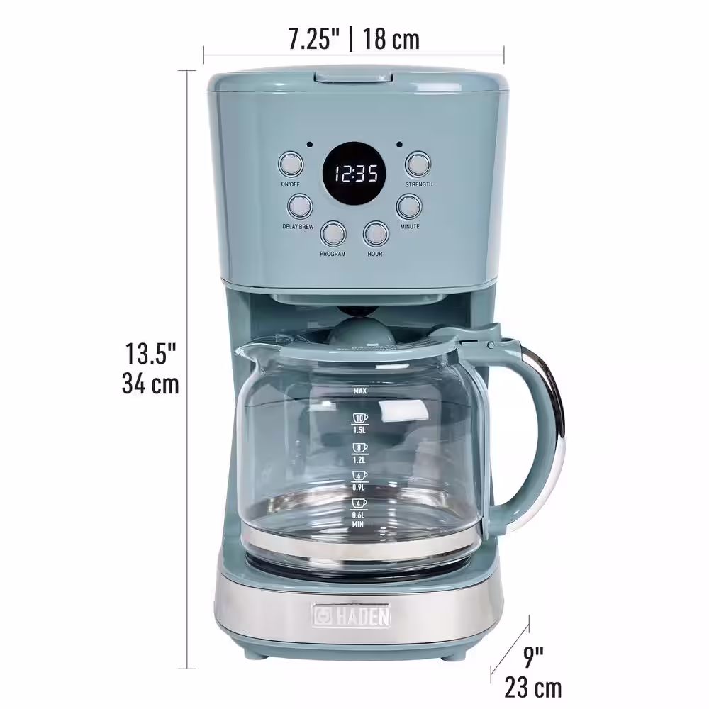 HADEN Brighton 12-Cup Sky Blue Retro Style Coffee Maker Programmable with Strength Control and Timer