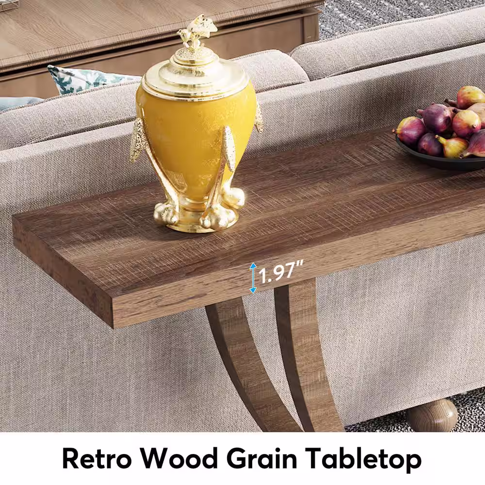 Tribesigns Catalin 63 in. Brown Rectangular Sofa Table Wood Console Table with 2-Tier Shelf