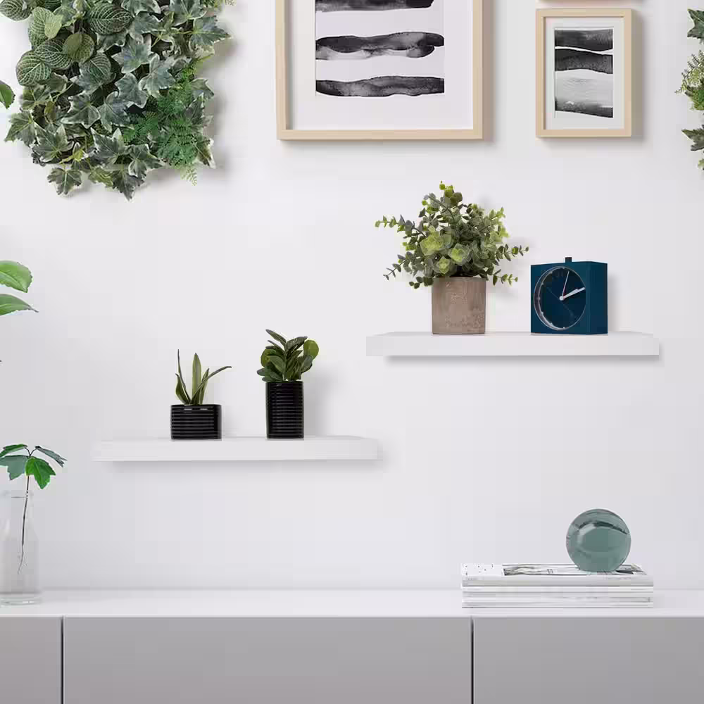 Mind Reader 14.95 in. x 6.6 in. x 1 in. White 3-Pack Of Floating Wall Shelves with Invisible Brackets