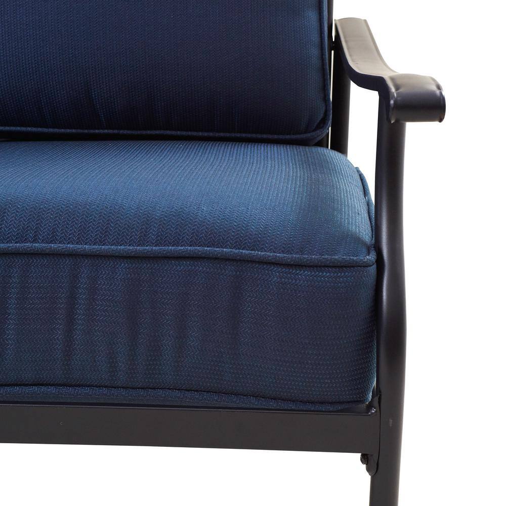 Patio Festival 4-Piece Metal Patio Conversation Set with Blue Cushions