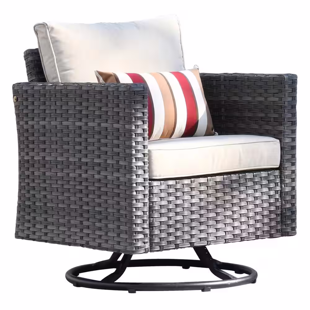 XIZZI Megon Holly Gray 10-Piece Wicker Patio Conversation Seating Sofa Set with Beige Cushions and Swivel Rocking Chairs