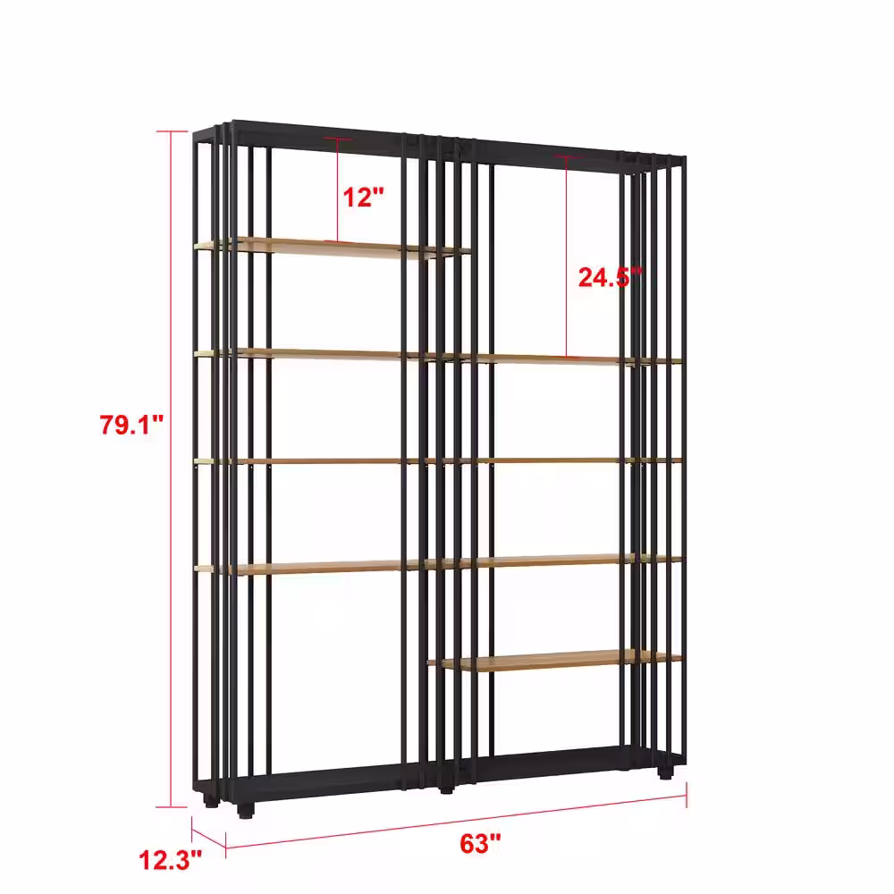 None 79.1 in. Tall Black Metal Frame Standard Bookcase Bookshelf With 6 Tier Shelves