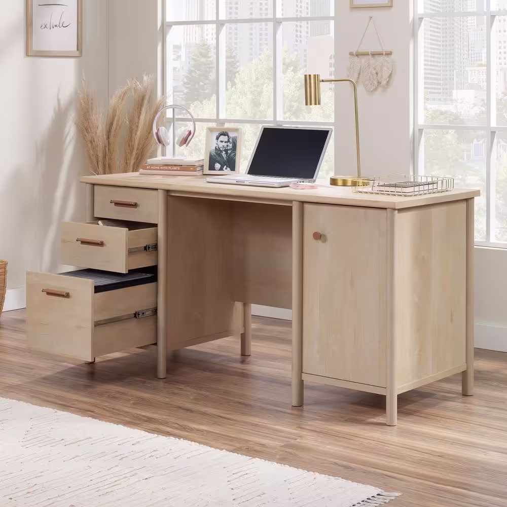 SAUDER Whitaker Point 59.055 in. Natural Maple Computer Desk with File Storage and CPU Shelf