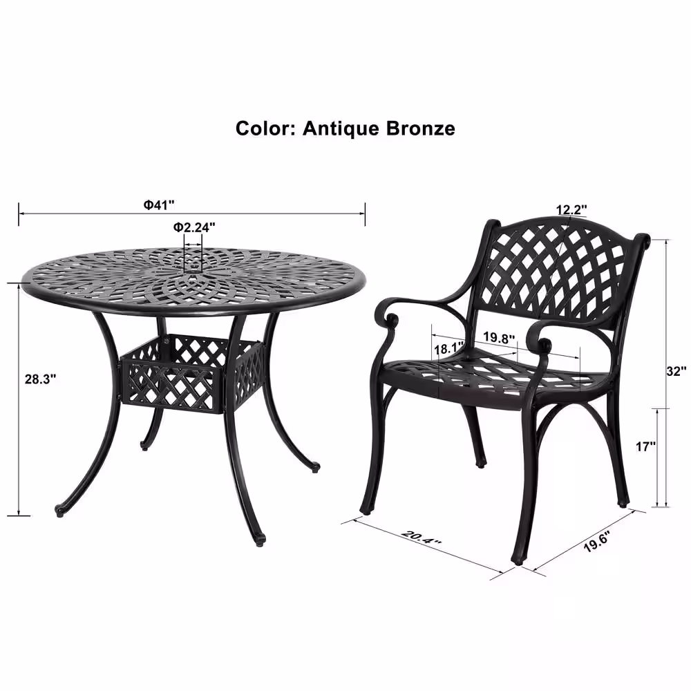 Nuu Garden Antique Bronze 5-Piece Cast Aluminum Patio Dining Set Outdoor Bistro Conversation Set