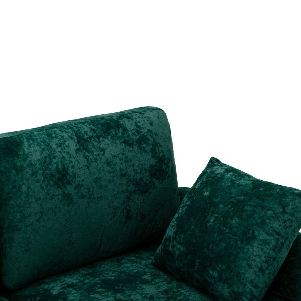 None 114 in. W 2-Arms 4-Piece L Shaped Fabric Modern Sectional Sofa in Emerald Green with Removable Ottoman