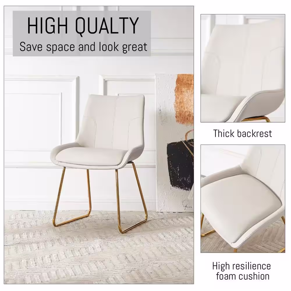 None Beige Faux Leather Upholstered Dining Chairs with U-shaped Legs(Set of 4 Gold Legs Chairs)