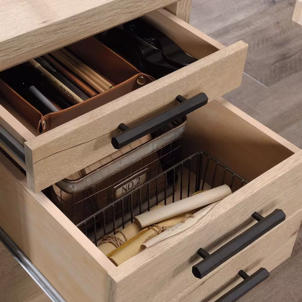 SAUDER Aspen Post 65.118 in. Prime Oak Engineered Wood L-Shaped Desk