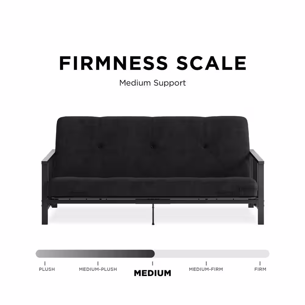 None Harlow 6 in. Blue Full Metal Arm Futon with Thermobonded High-Density Polyester Fill Futon Mattress