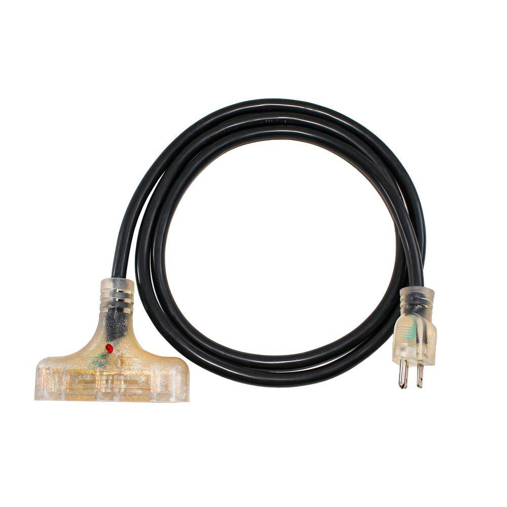 None 6 ft. 12/3 SJTW 3-Outlet 15 Amp 125-Volt 1875-Watt Indoor/Outdoor Black Heavy-Duty Tri-Source Extension Cord (2-Pack)