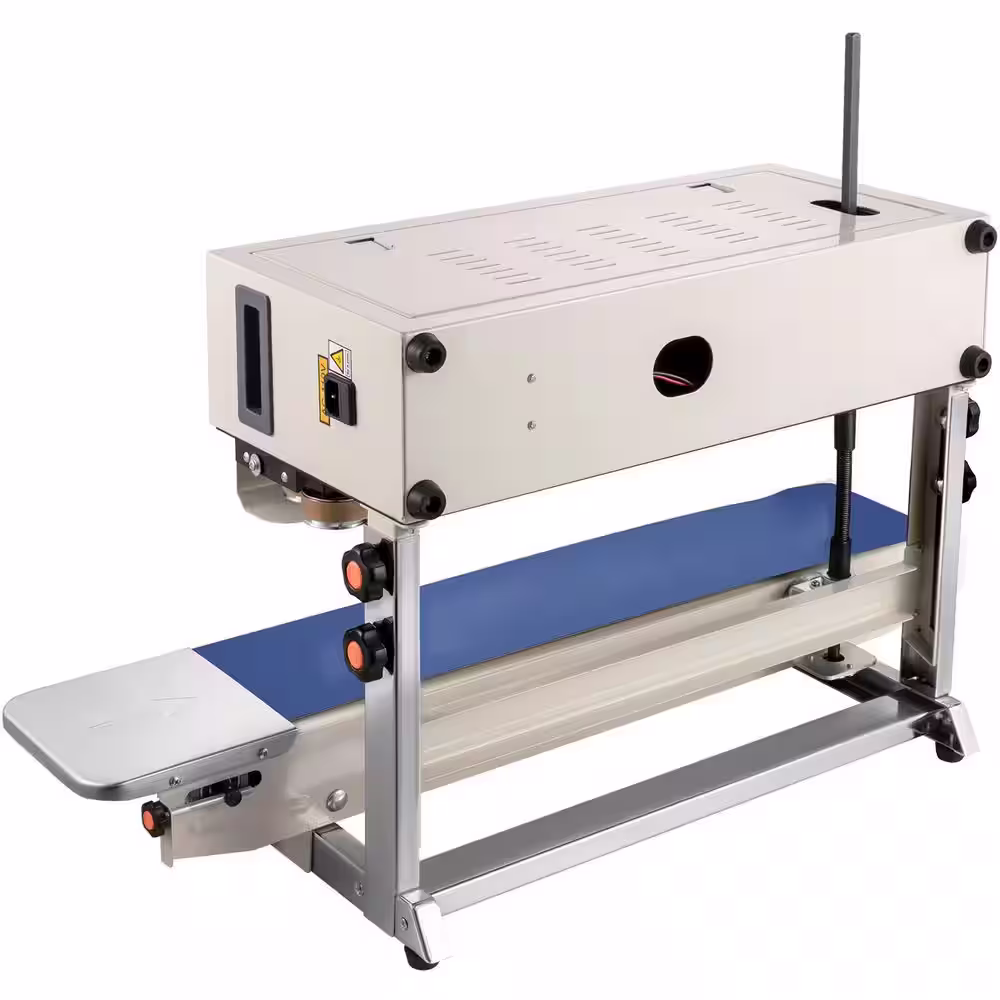 VEVOR Silver Continuous Band Sealer 0-24 m/min Speed Vertical Sealing Machine Digital Temperature Control for Film Materials
