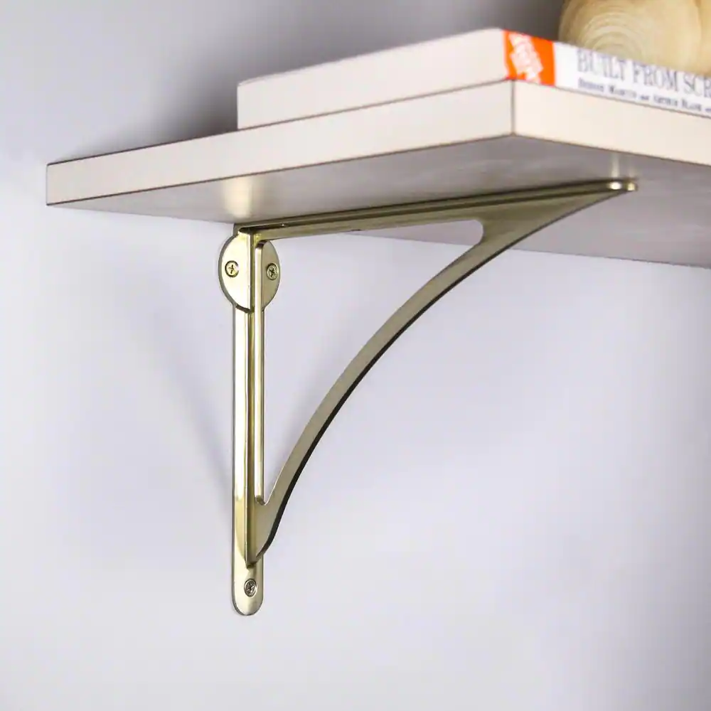 Everbilt 10 in. x 8 in. Satin Brass Modern Medium Duty Shelf Bracket