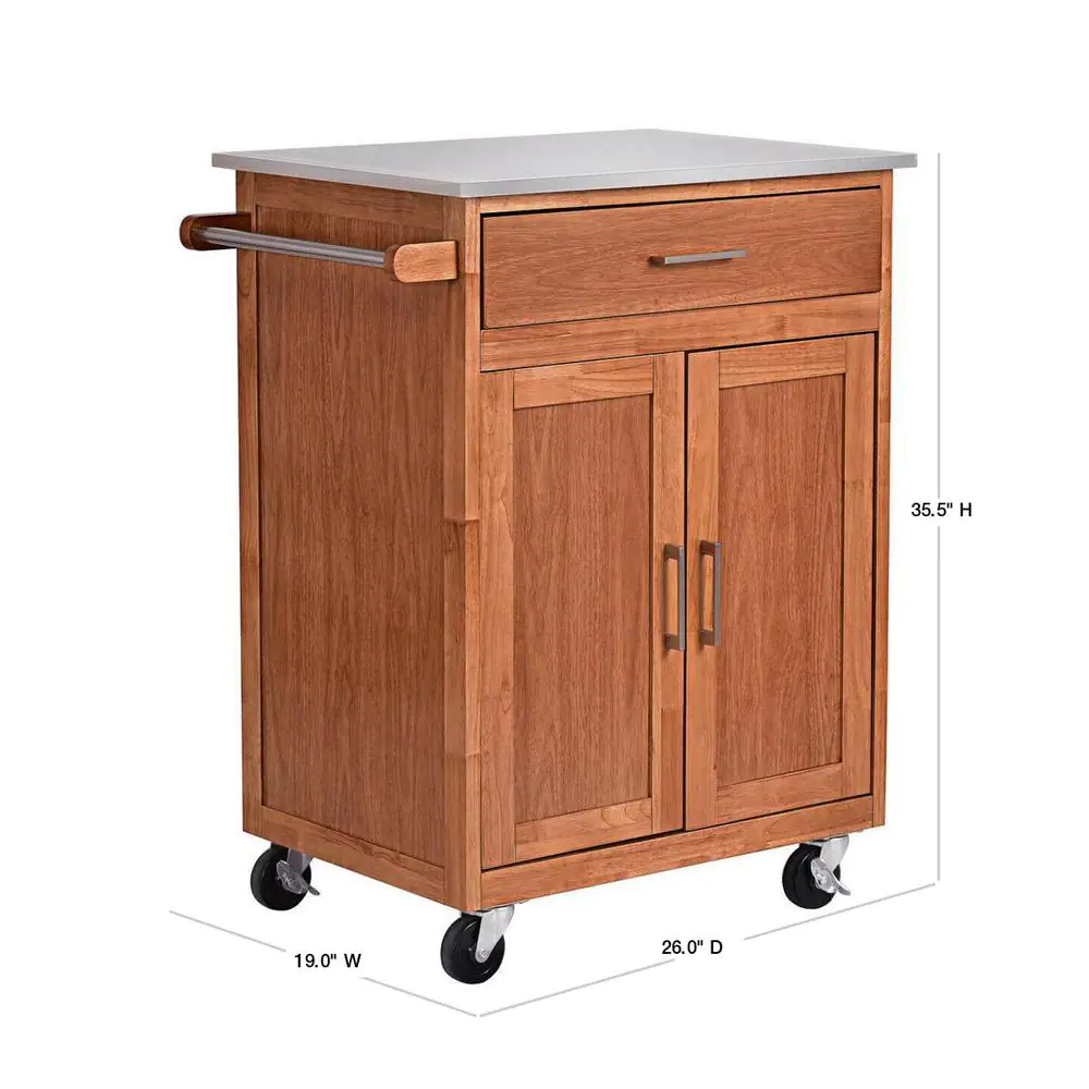 Costway Natural Wood Kitchen Trolley Cart Island Stainless Steel Top Rolling Storage Cabinet Island New