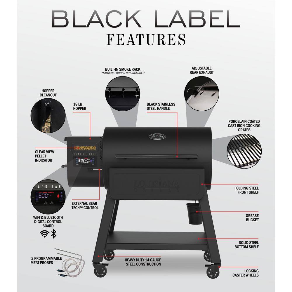 Louisiana Grills 1000 Black Label Pellet Grill with WiFi Control in Black