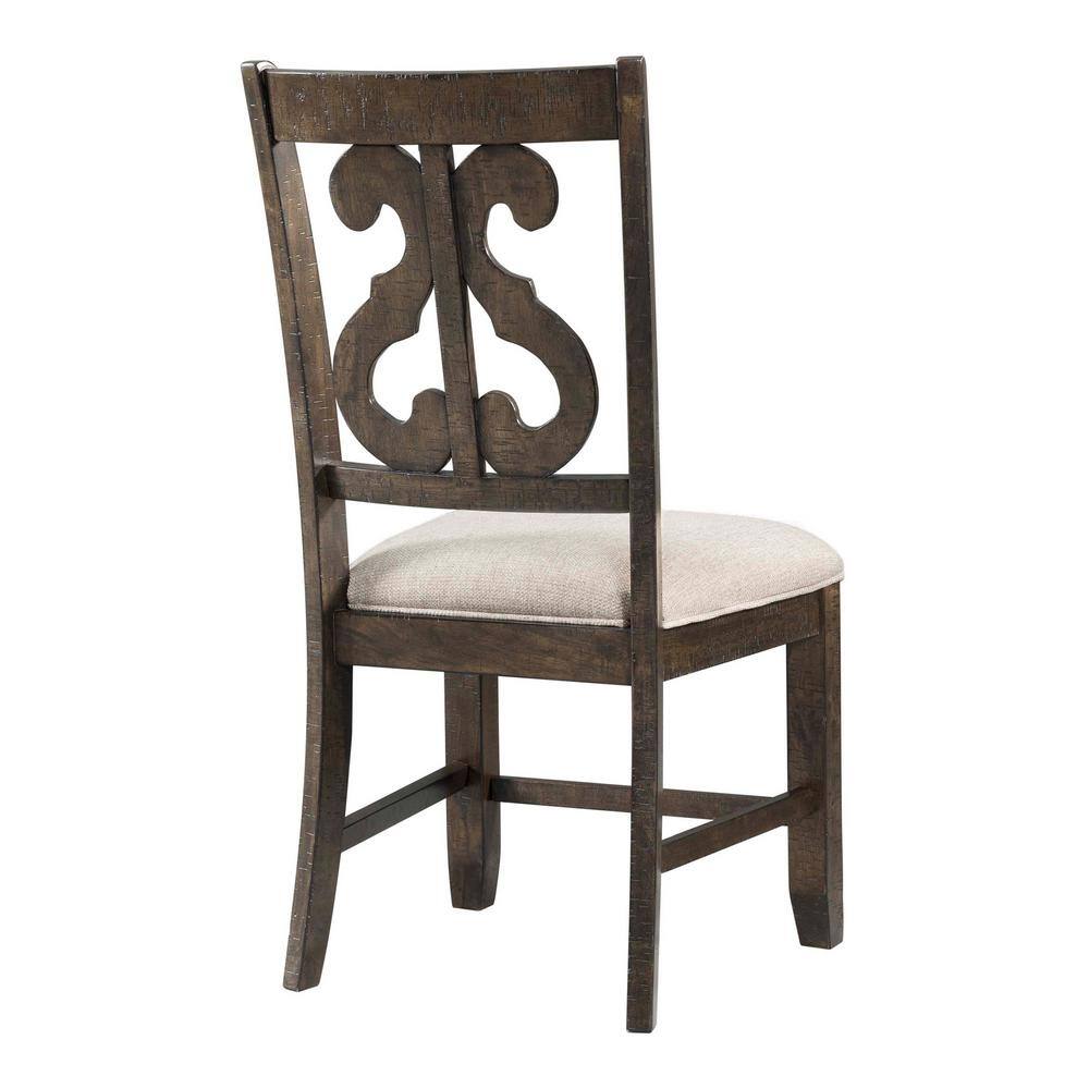 None Stanford Wooden Swirl Smokey Walnut Back Side Chair Set