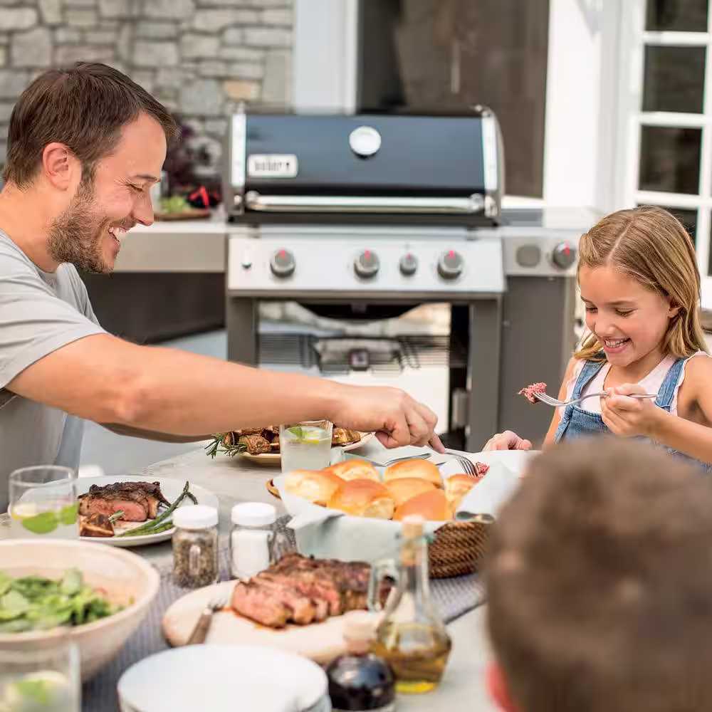 Weber Genesis II E-330 3-Burner Natural Gas Grill in Black with Built-In Thermometer and Side Burner