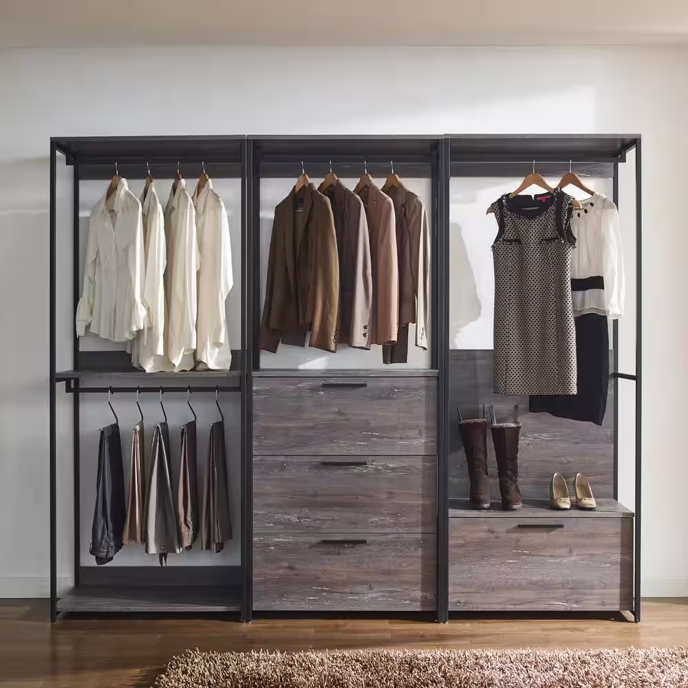None Monica 32 in. W Rustic Gray Wood Closet System Walk-in Closet with 1-Drawer