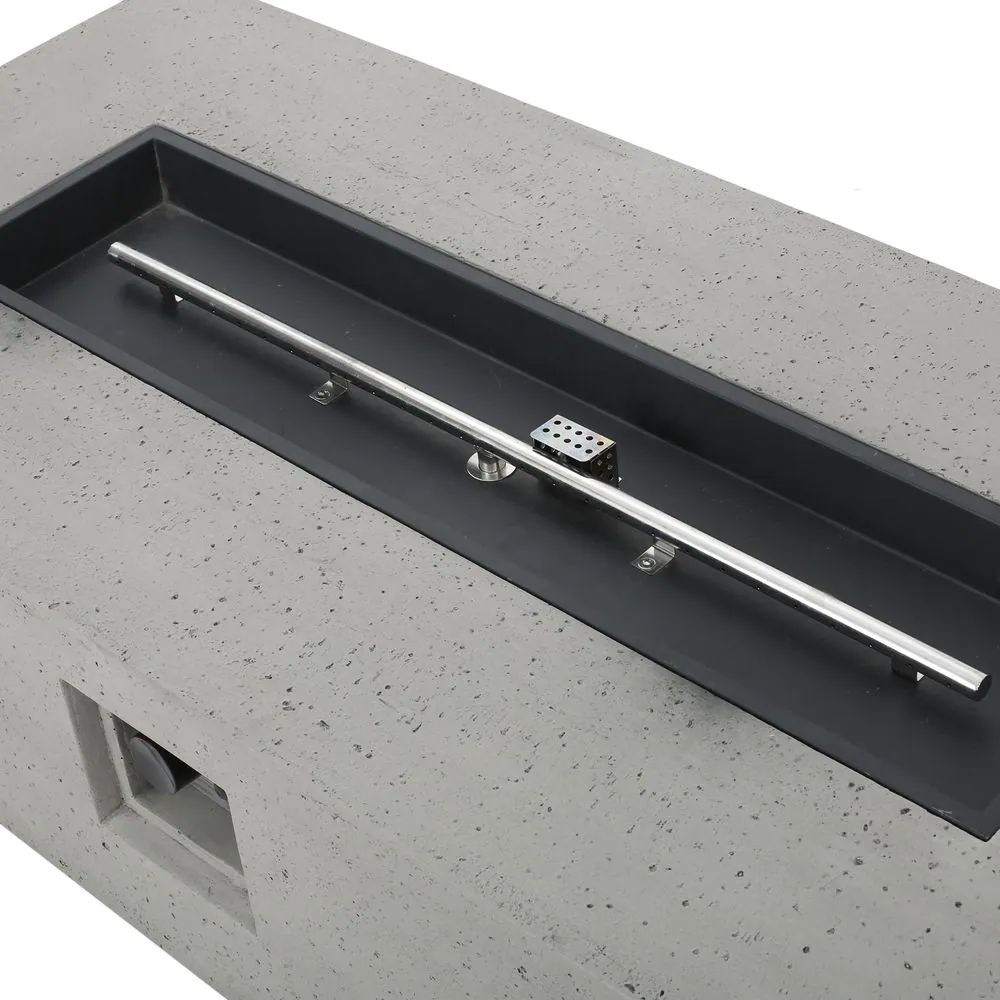 Noble House Aidan 56 in. x 15.00 in Rectangular MGO Gas Fire Pit Table in Light Grey - 50,000 BTU with Tank Holder