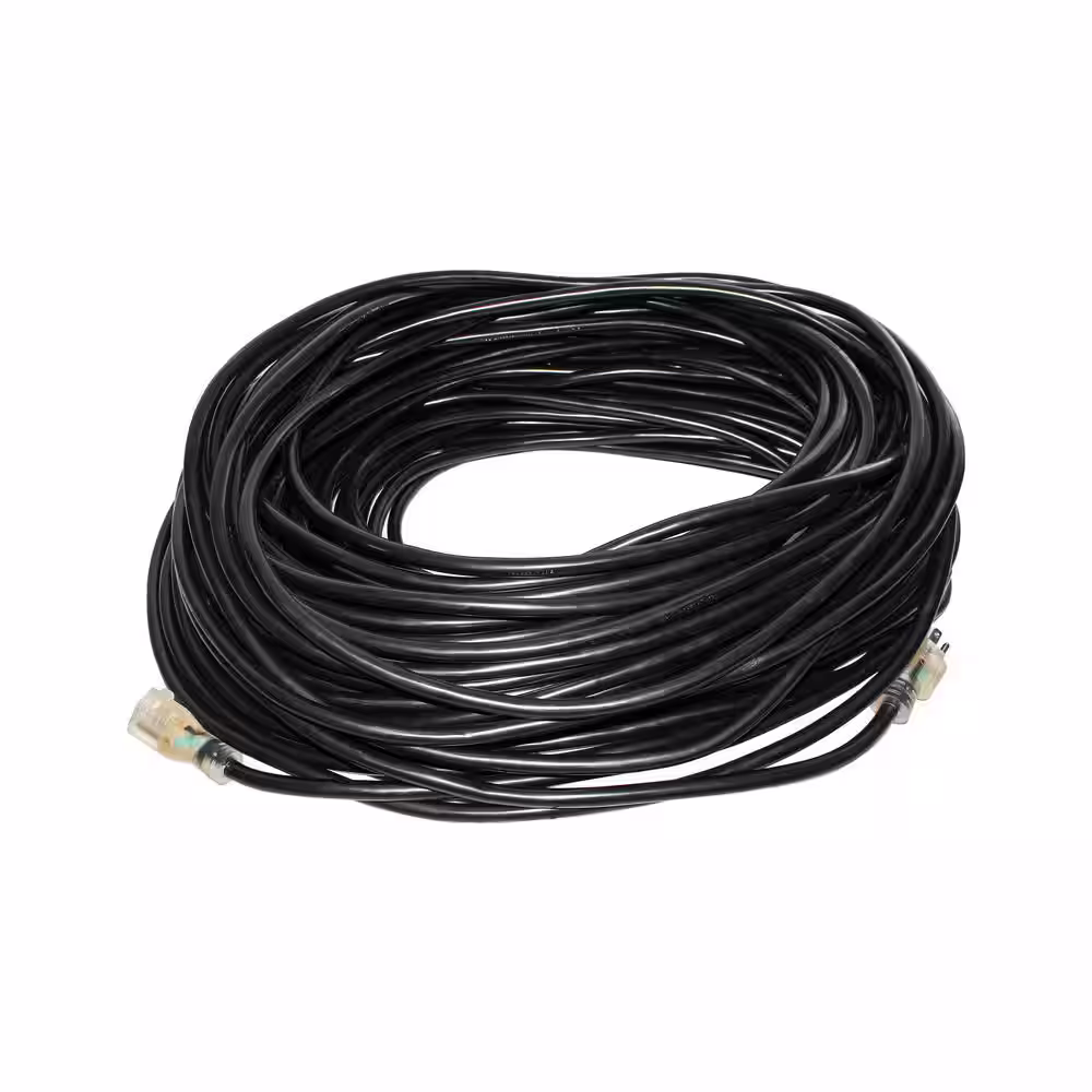 None 12/3 200 ft. SJTW 8 Amp, 125-Volt 1000-Watt Lighted End Indoor/Outdoor Black Heavy-Duty Extension Cord (2-Pack)