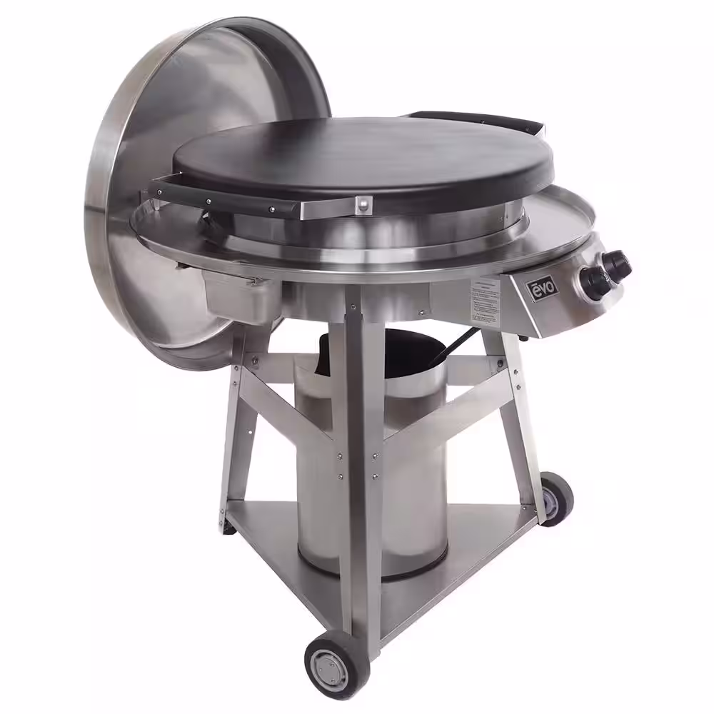 Evo Professional Wheeled Cart 2-Burner Natural Gas Grill in Stainless Steel with Flattop