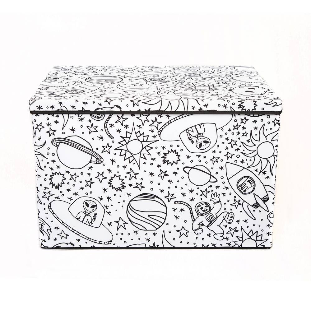 BAUM Kid's White Coloring Medium Cube Storage Bin with Removable Divider and 4-Pack of Washable Markers
