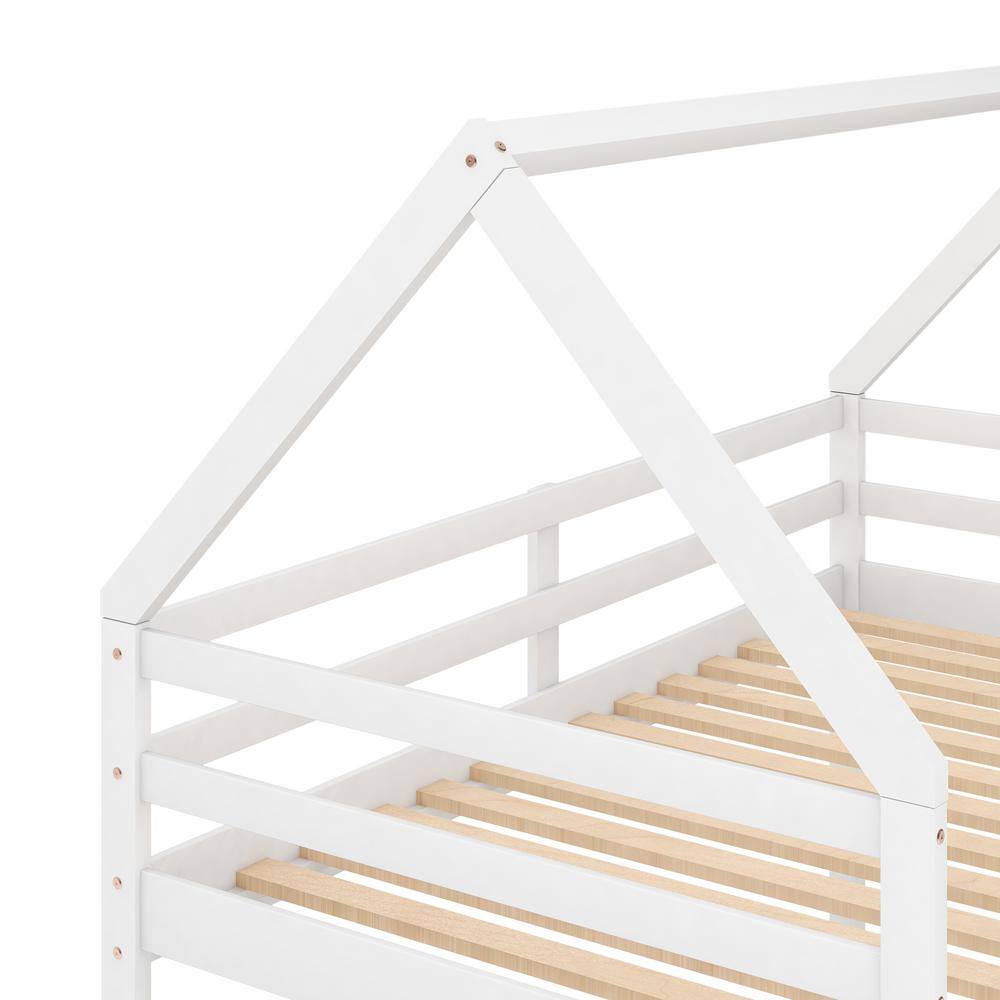 Harper & Bright Designs White Twin Over Twin Wood House Bunk Bed with Ladder
