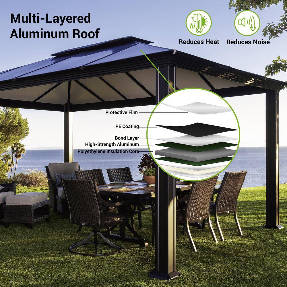 Paragon Outdoor Santa Monica 12 ft. x 20 ft. Black Gazebo with Mosquito Netting