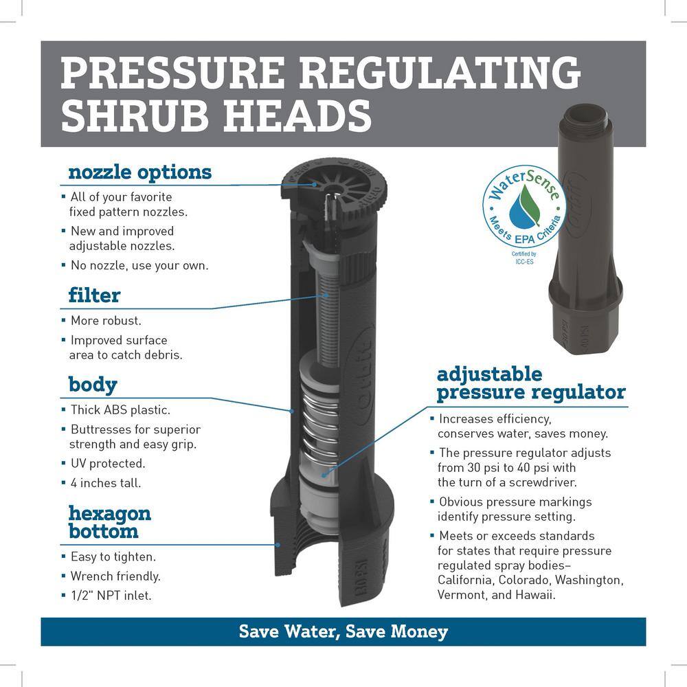 Orbit Full Pattern Plastic Pressure Regulated Pop-Up Shrub Head Sprinkler with Plastic Nozzle