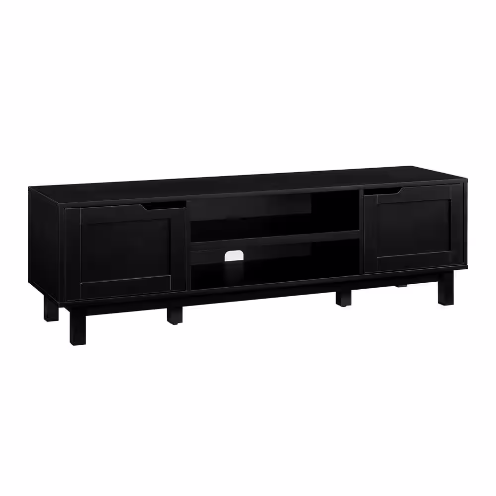 Welwick Designs 58 in. Solid Black Modern Transitional TV Stand with 2 Doors Fits TVs up to 65 in.