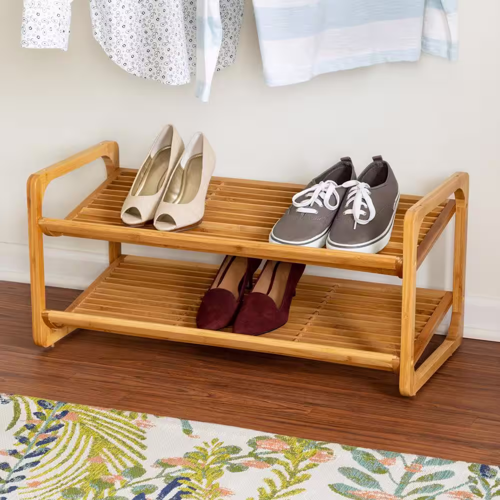 Honey-Can-Do 13.4 in. H 8-Pair 2-Tier Natural Bamboo Shoe Rack