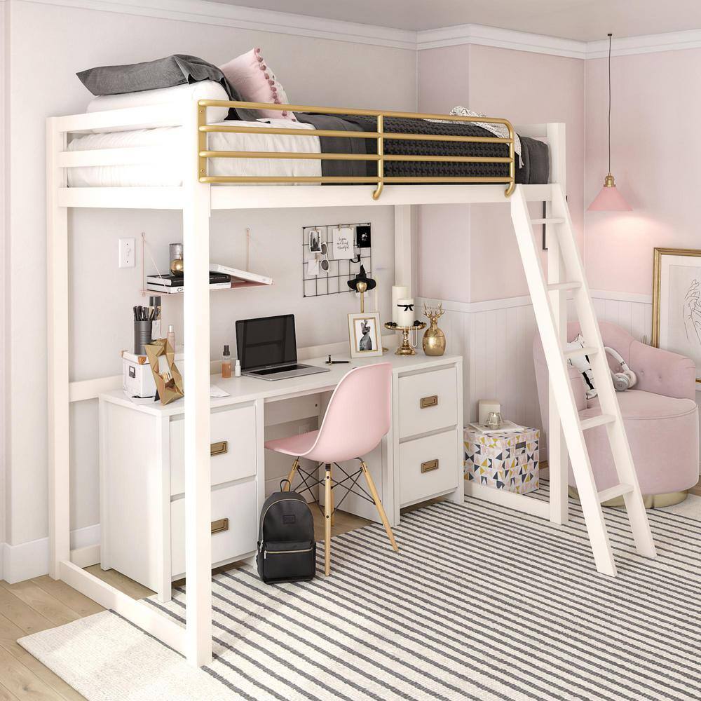 Little Seeds Monarch Hill Haven White and Gold Twin Metal Loft Bed