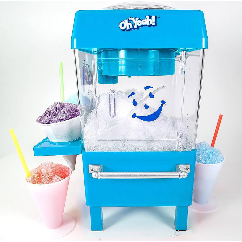 Nostalgia 8 oz. Blue Countertop Snow Cone Machine Cart Style, Includes 2-Reusable Plastic Cups and Ice Scoop, Blue